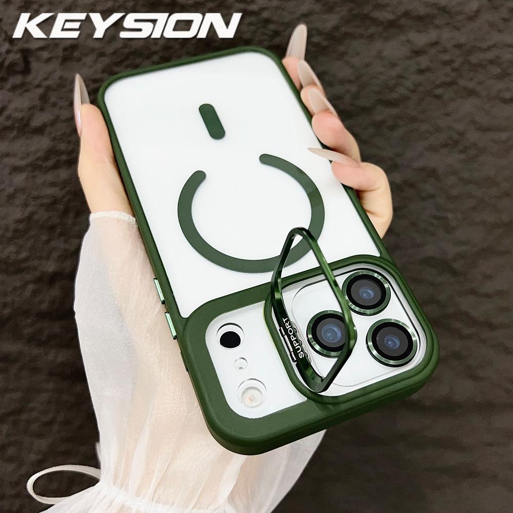 

KEYSION Магнитный Прозрачный Чехол для Телефона для MagSafe для iPhone 17 Pro Max 17Air Металлическая Подставка для Объектива Ударопрочная Защитная Крышка для Объектива for iPhone 17 Pro Max темно-зеленого