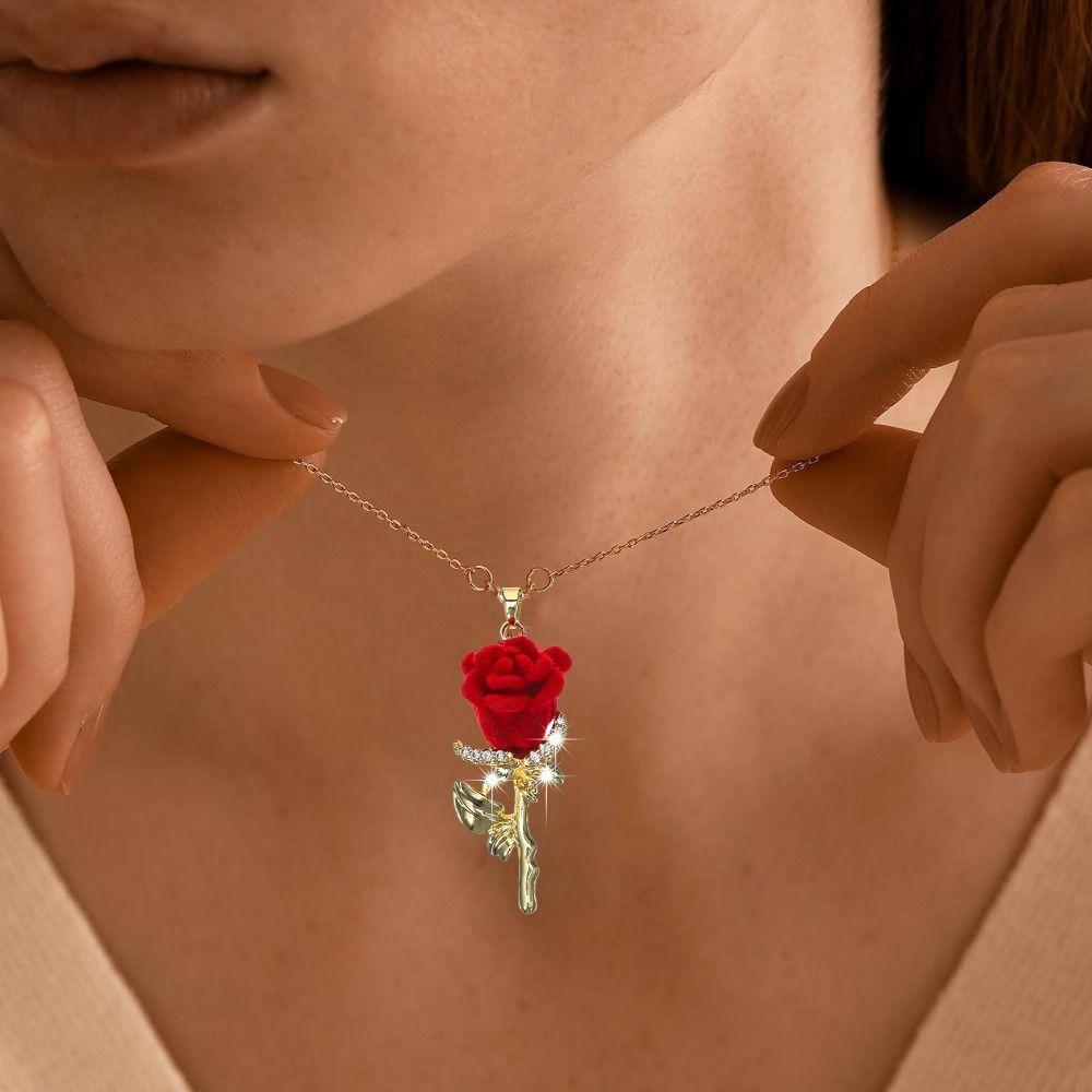 Exquisite Minimalist Red Rose Floral Pendant Rose Flower Pendant Rose Flower Floral Pendant Gift for Wife