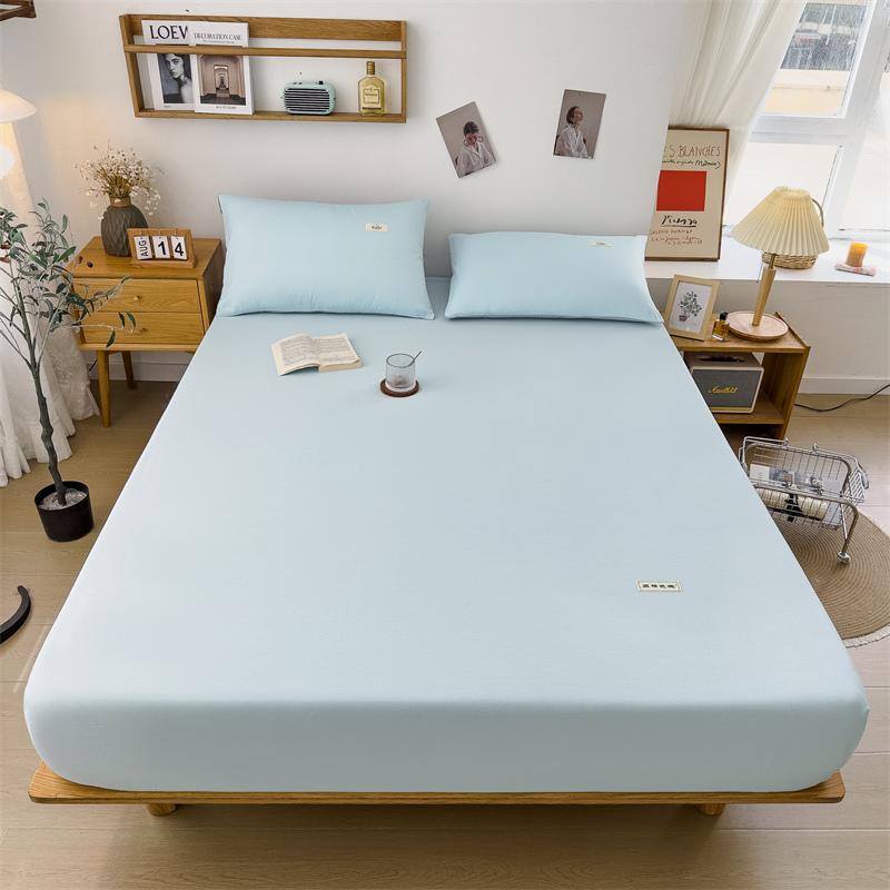 100% Cotton Solid Color Fitted Sheet 3Pcs Mattress Cover with Elastic Band Skin-friendly Soft Home Hotel Queen Size Bedding Set