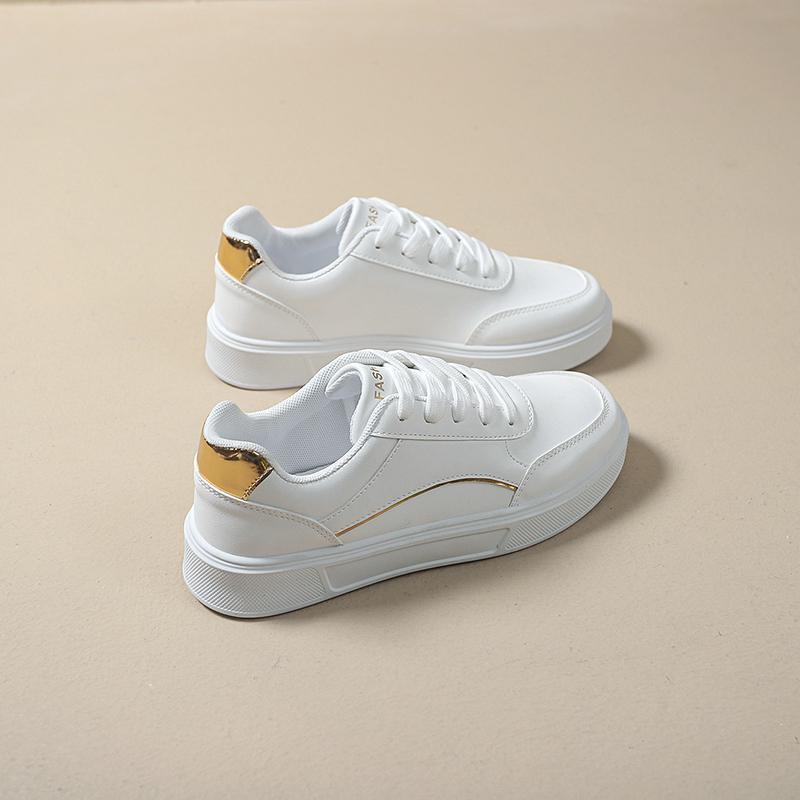 Damen Weiße Freizeitsneakers Leder Plateau-Sneakers für Damen Klassiker Komfort Skateboard-Schuhe Rutschfeste Flache Schuhe