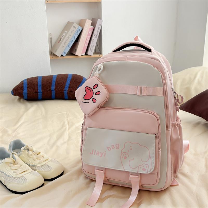 Cartoon Student Schoolbag Color Contrast Large Capacity Backpack with Coin Purse
