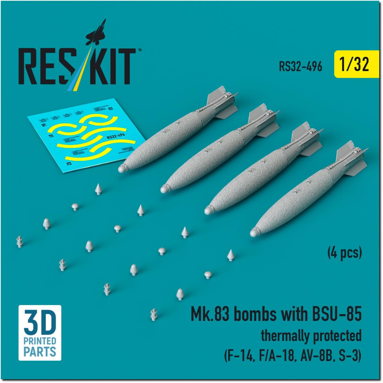 

Reskit 1000 Bomb Delayed Drop Device Navy Type 4 Pieces Plastic Model Parts 1/32 MK.83 lb. w/BSU-85 RSK32-0496 (Airplane)