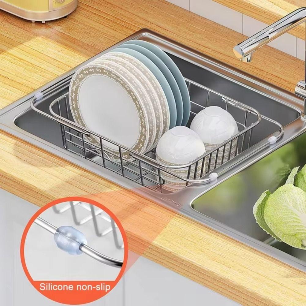 304 Stainless Steel Stainless Steel Dish Drying Rack Fruit Vegetable Drain Basket  Dish Drying