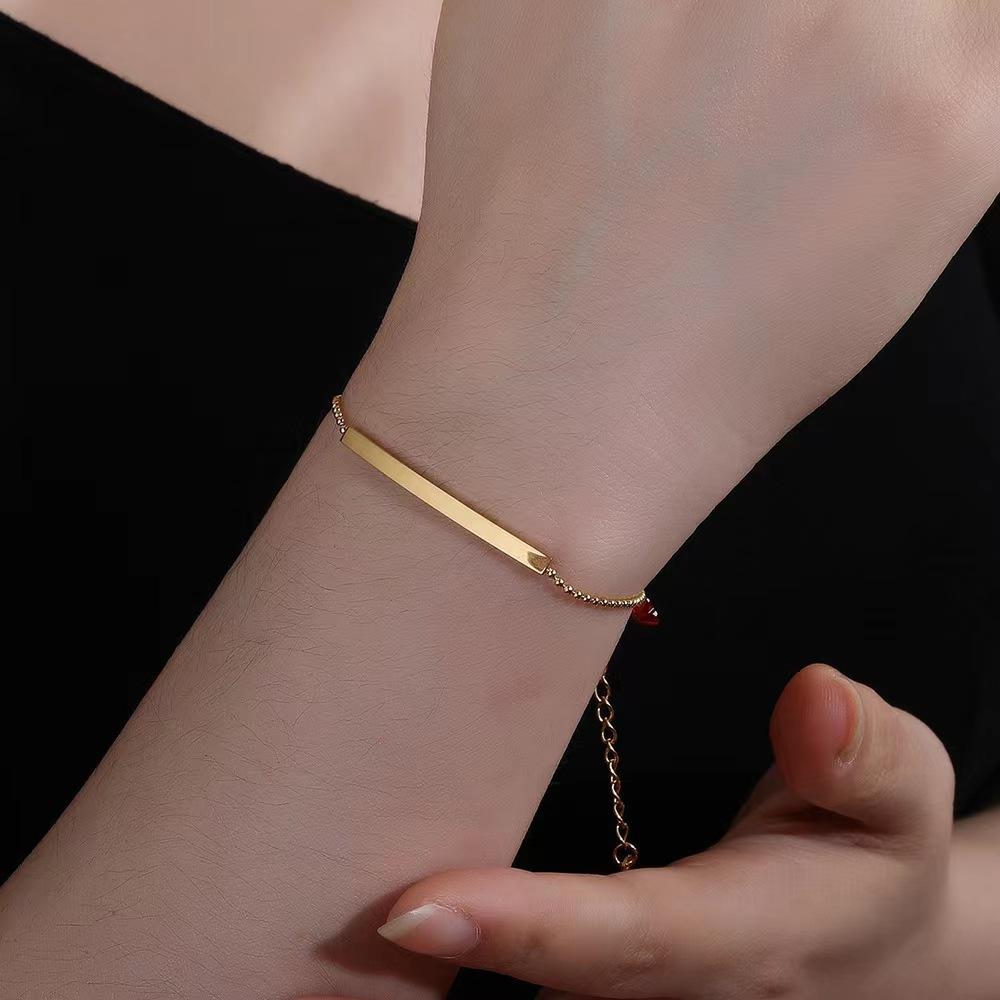 316L Stainless steel New fashion fine  Simple red heart zircon charm beaded chain bracelet for women