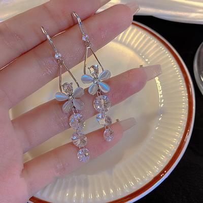 New Fashion Trend Unique Design Elegant Delicate Long Tassel Opal Flower Earrings Women High Jewelry Party Gifts Wholesale