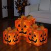 Handmade Pumpkin Face Props 3Pcs Lighted Halloween Gift Boxes, Spooky Glowing Shopping Mall Decor Presents Box, Warm Light Holiday Ornament for Indoor