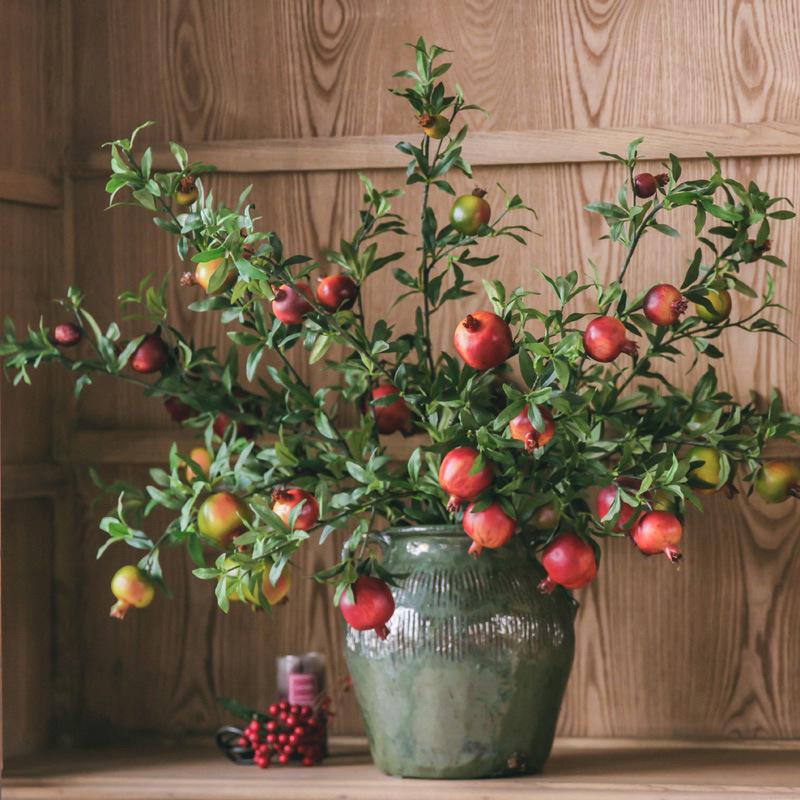 Prosperity Pomegranate Artificial Flower Arrangement for Living Room Decor - Realistic New Year Dried & Green Plant Ornament