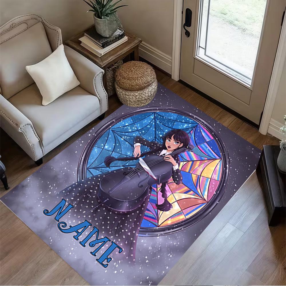 Night Sky Violinist Personalized Name Floor Rug Office Rug Design for Playrooms Study Room Foyer Bedrooms Anti-slip Rug Anime Office Decor