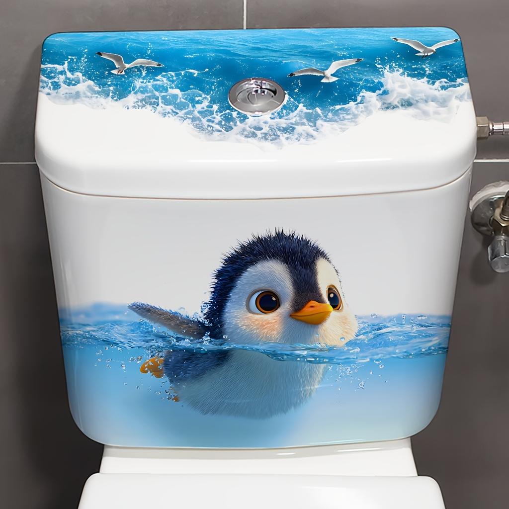 Adesivo da Toilette Pinguino che Nuota, Autoadesivo e Impermeabile, Carina Decorazione per Bagno, Facile da Pulire e Non Lascia Residui