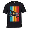 Camiseta de Estilo Retro Biplano Aviación Atardecer Rayas Sólido Lavado Vintage Desgastada Holgada
