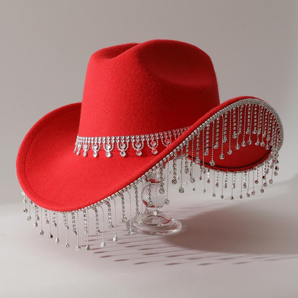 Popular Women's British Elegant Hat with Luxurious Rhinestone Chain and Rhinestone Tassels for Engagement and Vacation