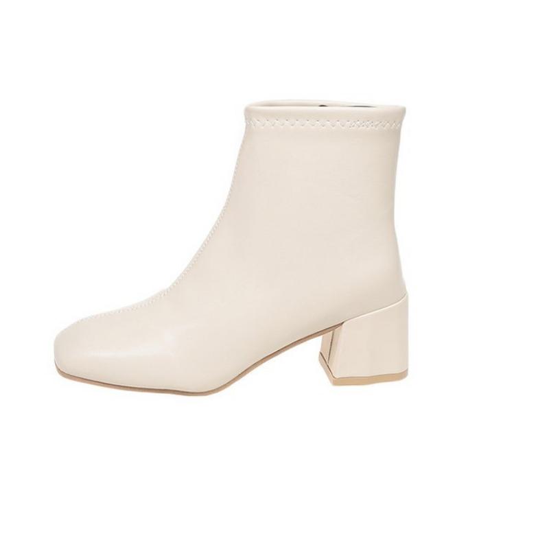 Square head thick heel women's leather boots autumn and winter new zipper small thin boots fashion leather boots