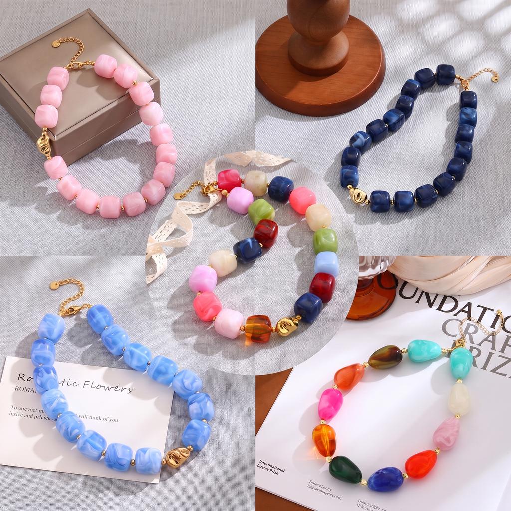 Minimalist Beaded Choker Necklace Women Summer Beach Acrylic Beads Necklaces Boho Statement Colorful Necklace