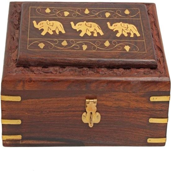 20.32cm Wooden Jewelry Storage Box with Hand Carved Floral Design