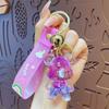 Cartoon Acrylic Oil Quicksand Cherry Blossom Bear Keychain Schoolbag Pendant Couple Car Key Chain Pendant Gift