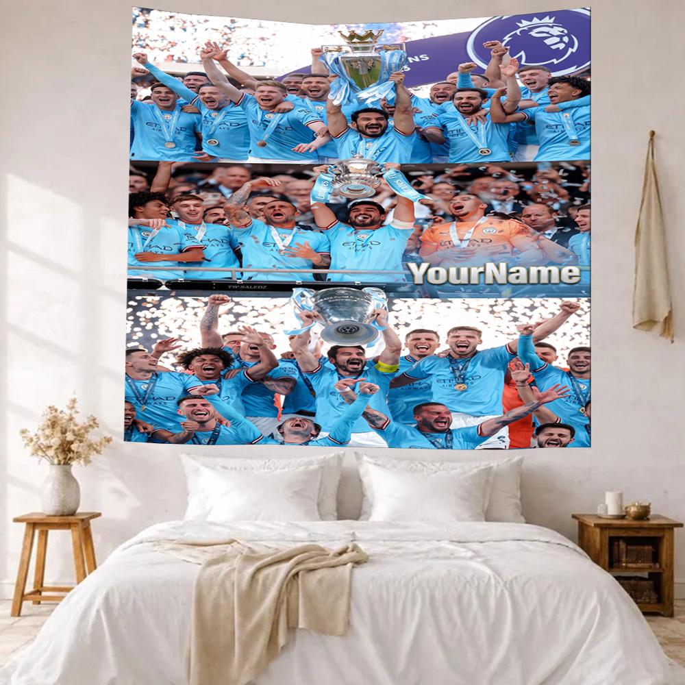 Manchester City Custom Your Name Wall Decor Tapestry Art For Pet Memorial Birthdaywedding Party Backdrop Family Gift