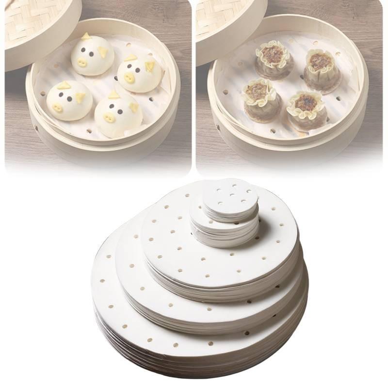 Disposable 100pcs Perforated Bamboo Steamer Liner Round Non Stick Paper Fryer