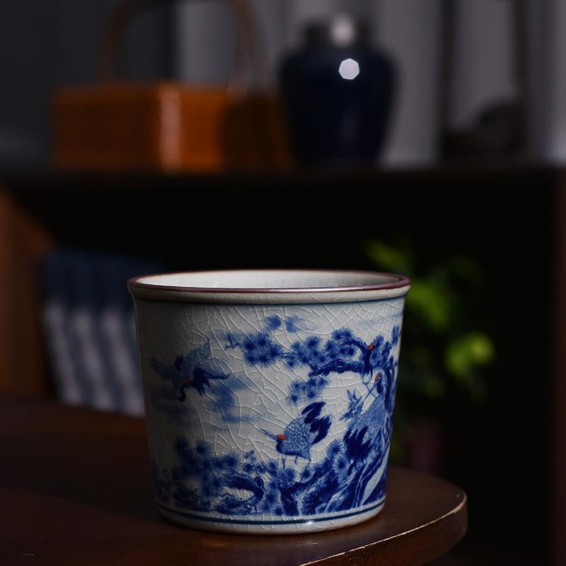 

Jingdezhen Blue And White Porcelain Retro Teacup Chinese Master Cup Old Pottery Mud Bowl Cup Finger Wrench Cup Zodiac Heart Sutra Drinking Tea Cup
