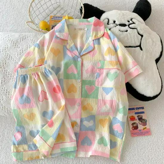 Nuovo Set Pigiama Estivo da Donna in Cotone Nuvola - Carino a Maniche Corte con Pantaloncini