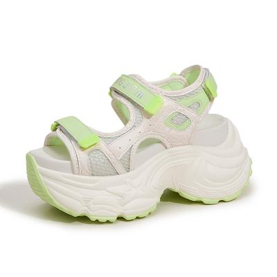Fashion 9CM Summer Synthetic Microfiber Leather Hollow Vulcanize Peep Toe Hook Platform Wedge Women Sandals Flats Chunky Sneakers Shoes