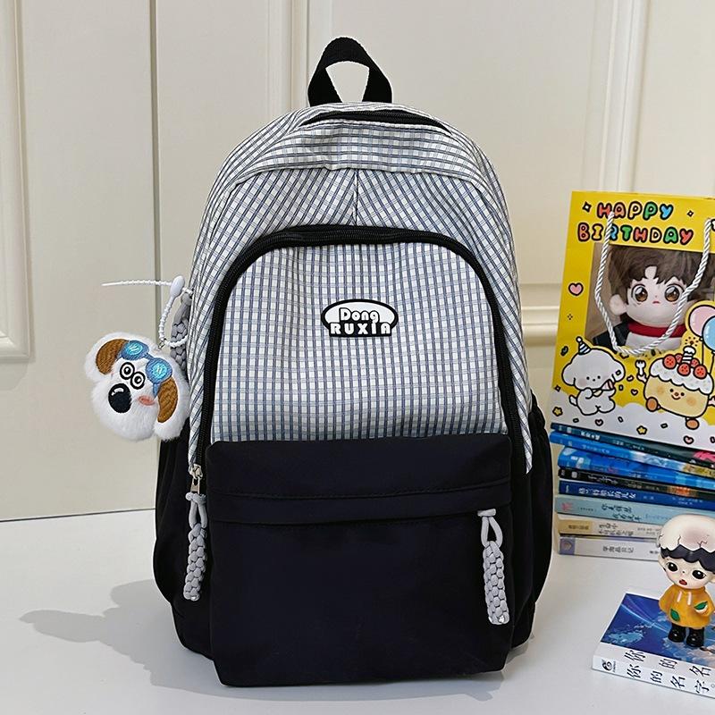 School Bag High Value Ins Cute Plaid Big Light Casual School Bag Large Capacity Commuter Girl Backpack