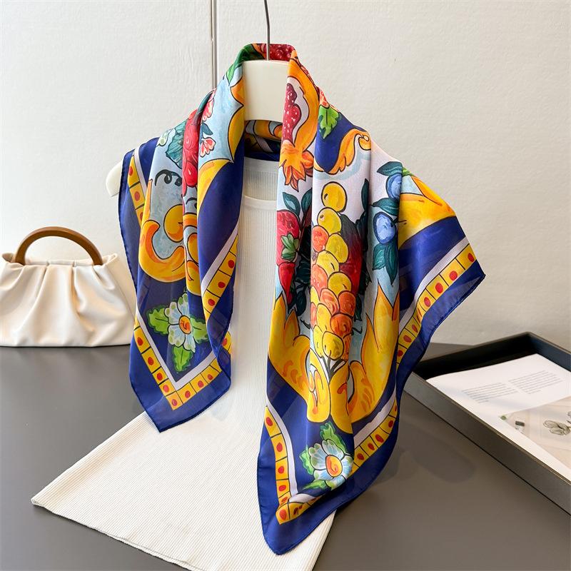 Luxury Floral Printed Square Scarf For Women Imitation Silk Scarves Bandanas Hijab Neckerchief Elegant Shawl Wraps