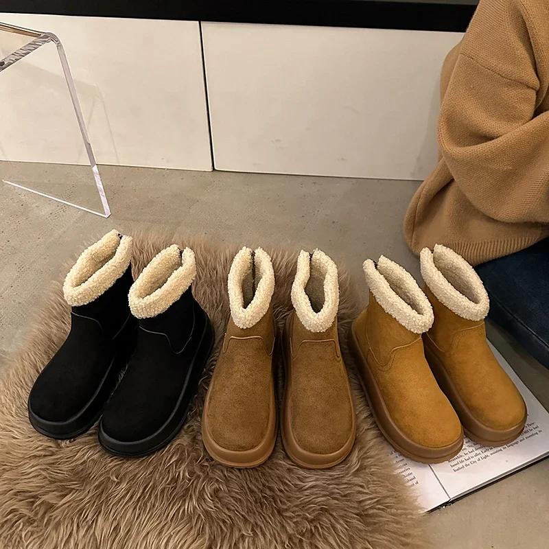Fashion Winter Women's Back Zipper Plus Velvet Platform Snow Boots New Fashion Keep Warm Suede Cotton Shoes for Women Casual Ankle Boots