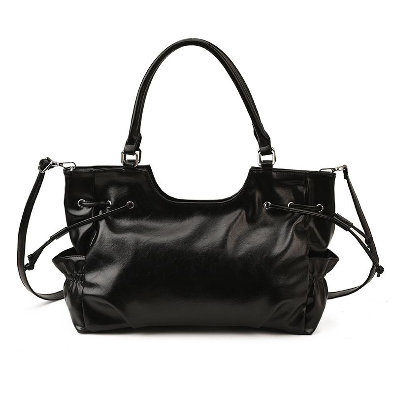 Large Capacity PU Tote Bag Women Fashion Shoulder Bag With Drawstring Detail Soft Texture Handbag Everyday Use