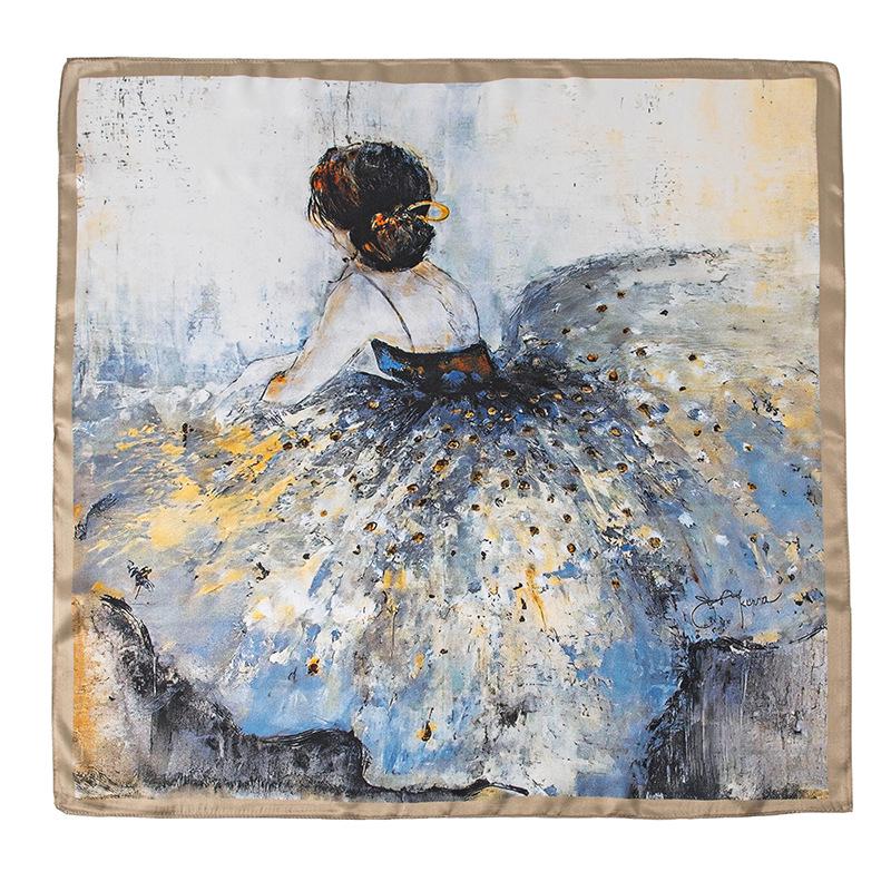 Ballet Girl Print Mulberry Silk Scarf – Elegant Autumn Square Neck Scarf for Women