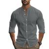 Camisa Casual de Moda com Gola Alta de Algodão e Linho para Outono e Primavera, Blusa Lisa de Manga Longa Masculina, Top Cardigan Masculino