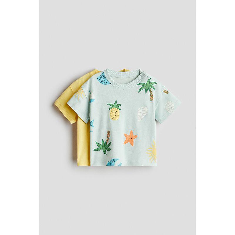 

HM Children s Clothing Baby Boy T-shirt 2 Pieces 2025 Summer New Arrival Cotton Printed round Neck Short Sleeve Tops 1265910 Light green turquoise/Beach 110/56