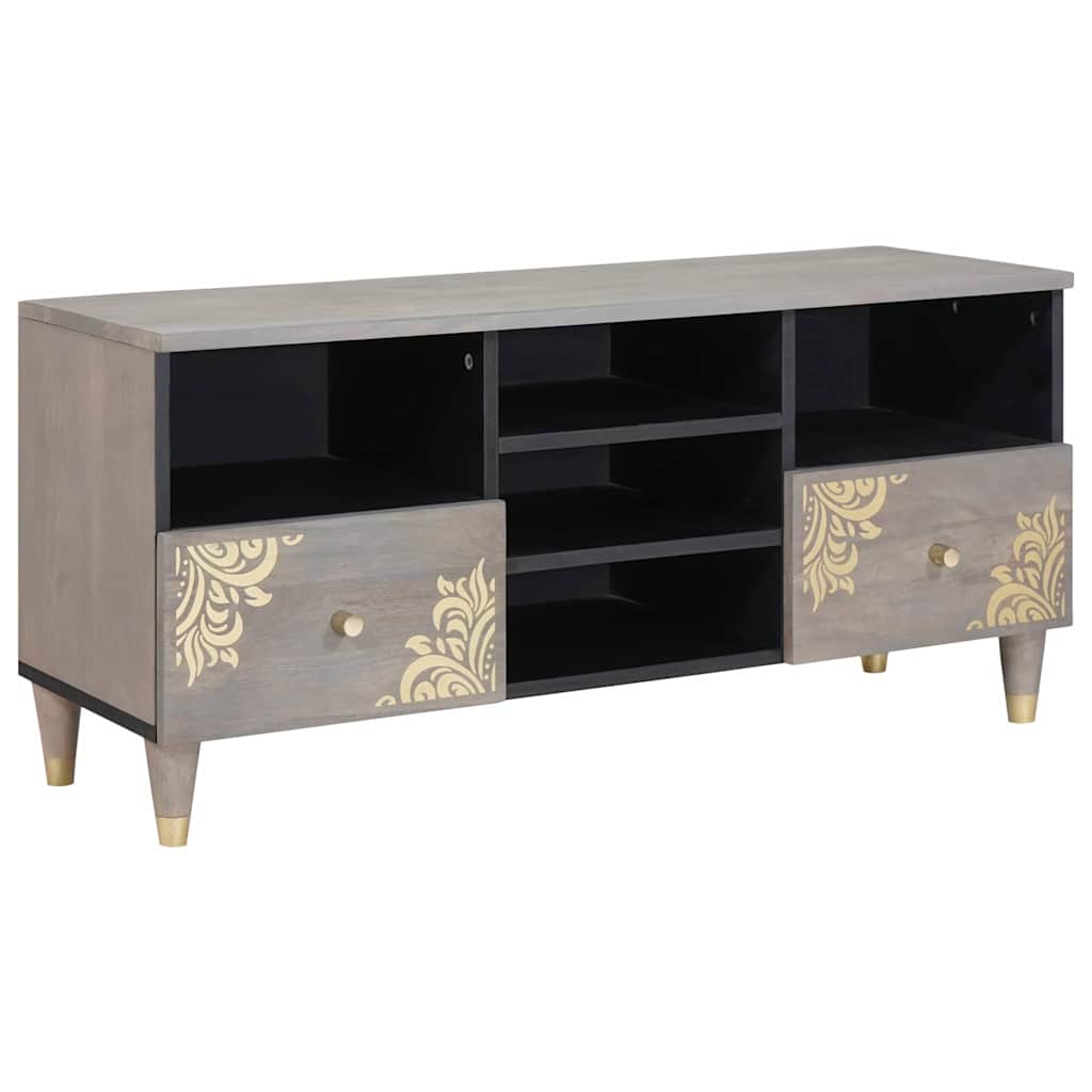 TV Stand with Shelf Gray 100 x 33 x 46 cm Solid Mango Wood