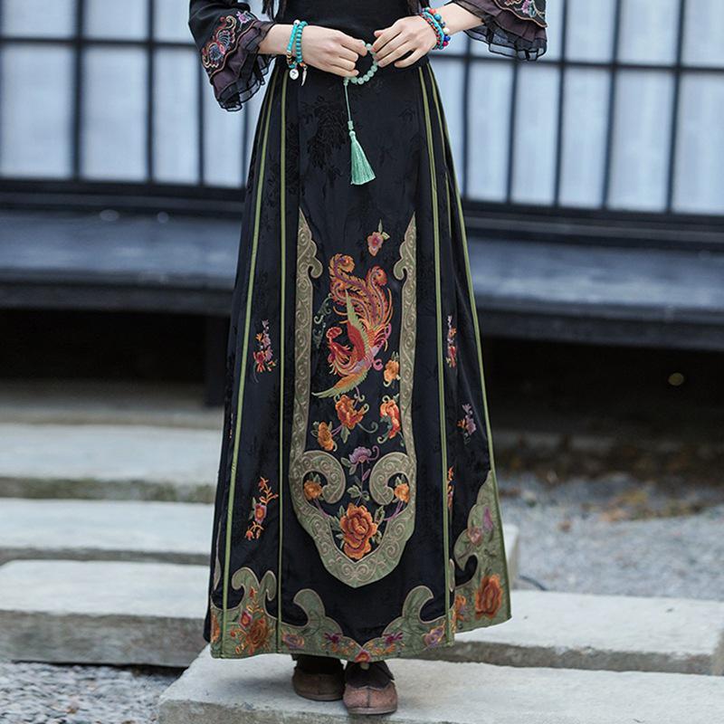 2025 Women's Ethnic A-line Skirt with Phoenix Embroidery