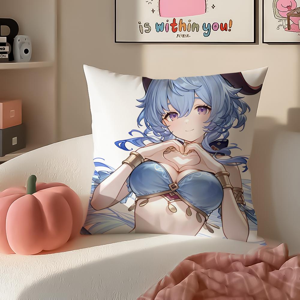 Game Genshin Ganyu Cushion Cover Pillowcase Short Plush Invisible zipper Room Sofa Cushion Cover