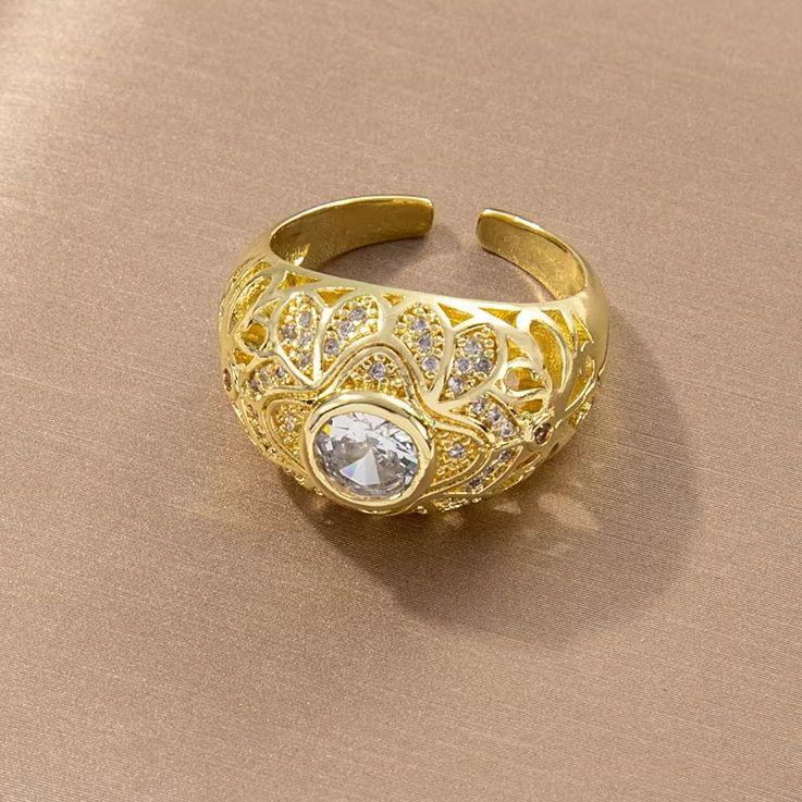 Vintage Luxury Bright Cubic Copper Zirconia Ring Fashionable Adjustable Rings For Women Parties Weddings Jewelry Gifts