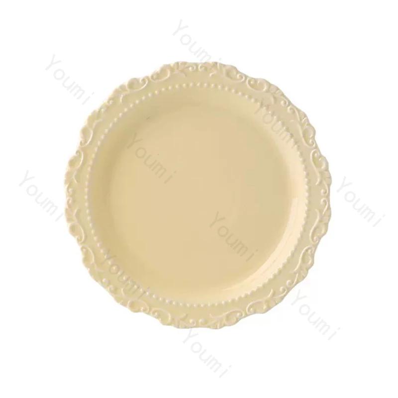 Relief-Keramikteller im französischen Stil, Luxus-Restaurant, Steak-Dessertteller, kreatives einfarbiges Geschirr, exquisite Reisschüssel für Zuhause