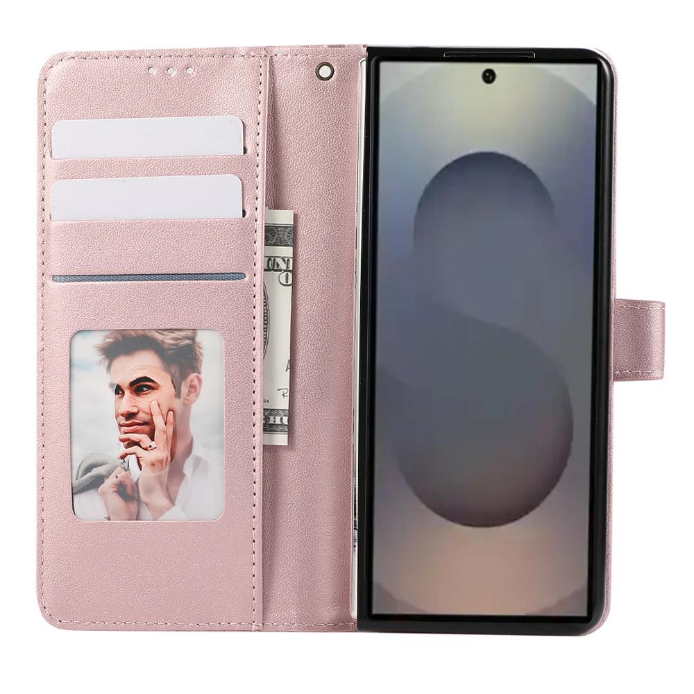 For Samsung Galaxy Z Fold7 5G Case 3D Rhombus Grid Imprinted Wallet Leather Phone Cover with Lanyard