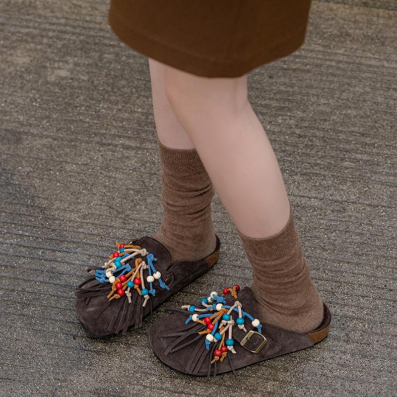 

Модные осенние новые тапочки Baotou женские модные круглые с глубокой бахромой нескользящие износостойкие удобные туфли на плоской подошве 39