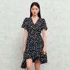 French Floral V-Neck A-Line Mini Dress