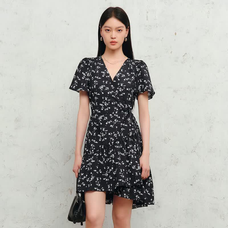 French Floral V-Neck A-Line Mini Dress