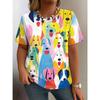Camiseta Retro Creativa con Estampado de Animales para Mujer, Camiseta Casual Divertida con Cuello Redondo y Mangas Cortas, Camiseta de Verano para Mujer