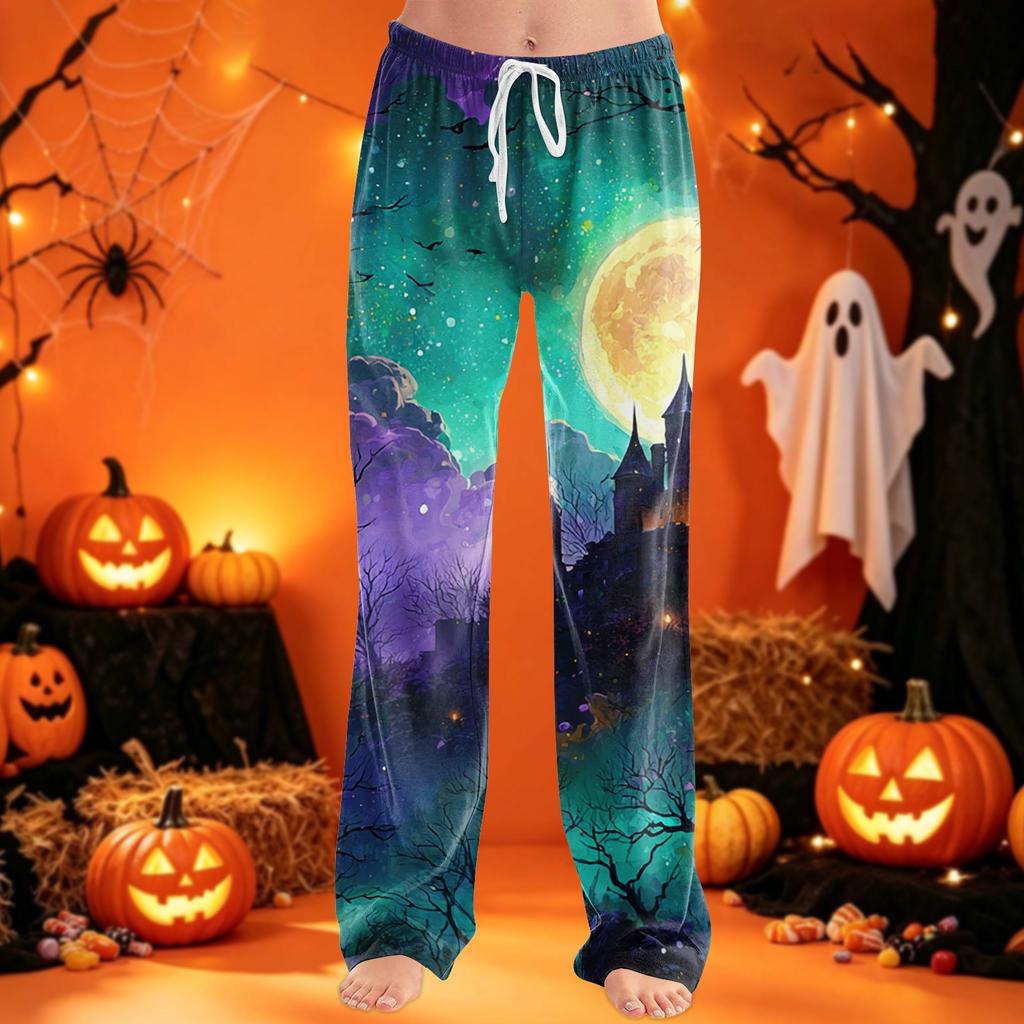 Women's Pajama Pants with Drawstring Halloween Print Relaxed Fit for Casual