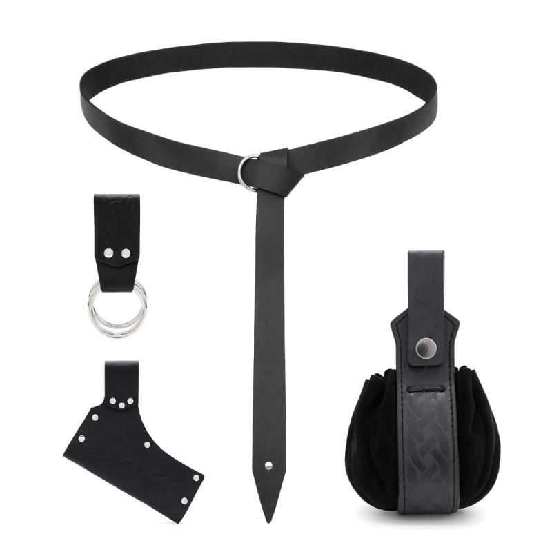 Adjustable Medieval Styles Belt Set Swords Sheath And Multiple Pockets Costume Accessories For Practical Storage Solution