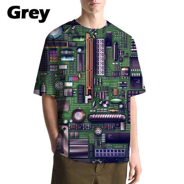 

Футболка в стиле хип-хоп с электронным чипом для мужчин и женщин, футболка с электронной материнской платой, напечатанная на 3D-принтере, летняя футболка с короткими рукавами в стиле Харадзюку S синий