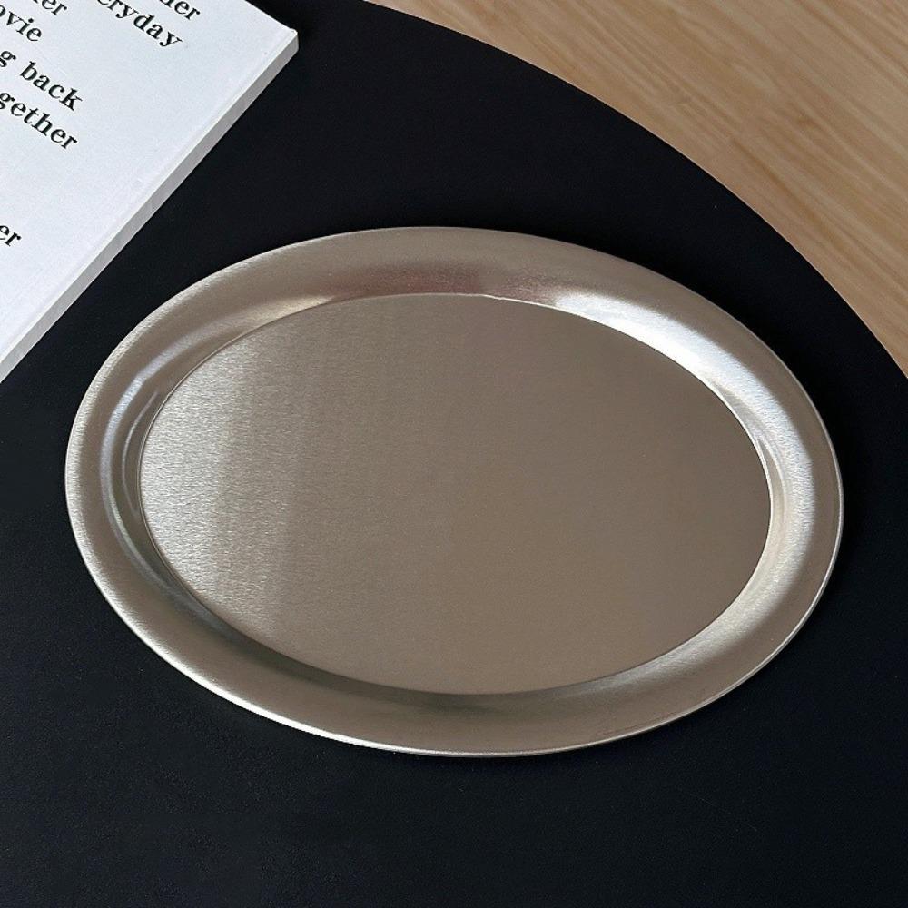 New Stainless Steel Cake Tray Oval Silver Dessert Plate Minimalist Multi-Size Dinner Plate Home Decoration