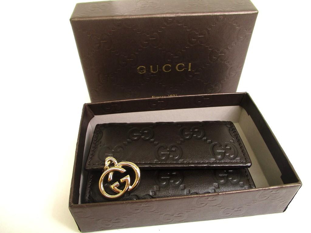 Authentic GUCCI GG Interlocking G Dark Brown Leather 6 Pics Key Chain #a870  Refurbished