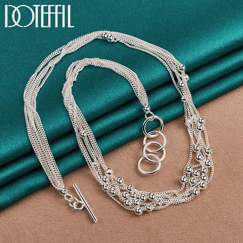 Multi Chain Bead 925 Sterling Silver Necklace Fashion Wedding Jewelry
