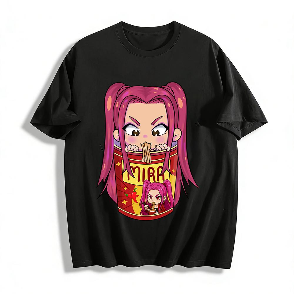 

Spicy Girl Mira Cup Noodle Funny Print Top Trendy Anime Style Loose Casual Unisex T-Shirt Pure cotton T-shirt XXS