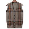 Herbst Winter Herren Pullover Weste Lässig Ärmellos Strickjacken Herren Mode Kariert V-Ausschnitt Cardigans Herren Kleidung Gestrickte Weste