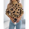 Women S Leopard Print Long Sleeve High Neck Casual Sweater